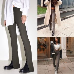 Zara NWOT gray split hem seam front ottoman flare leggings